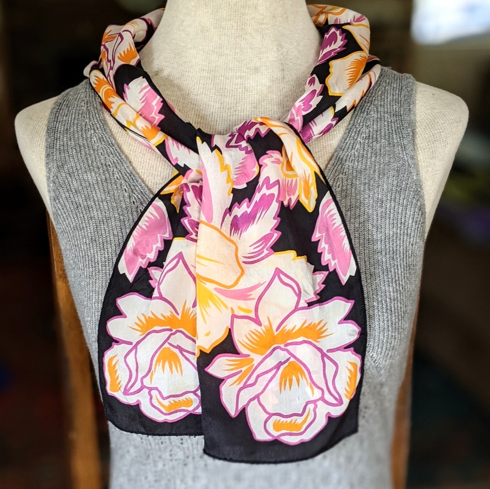 Honey Pink And Orange Floral 100% Silk Scarf